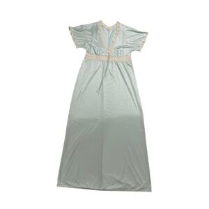 Vintage 1970s Gilead Aqua Blue Nylon Lace Trim Nightgown Medium USA